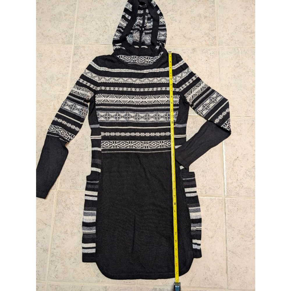 Women's Smartwool Dress XS Black Gray Patterned Hooded Sweater Dress - Picture 5 of 5